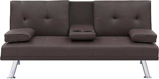 NicBex Sectional Couch Sofa with Double Folding Leather Sofa Bed Cloud Couch for Living Room Furniture Sets with Coffee Table, Modular Sofa for Living Room, Bedroom, Apartment,67" L, Brown - LeafyLoom