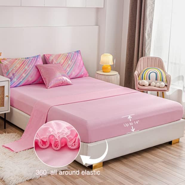 Btargot Super Soft 6 Pieces Gradient Star Ring Comforter Set, Colorful Glitter Rainbow Star Pattern Bedding Set for Boys Girls Teens, Full Pink - LeafyLoom