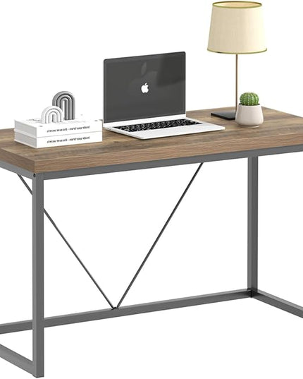 FOLUBAN Modern Home Office Desk, Rustic Wood and Metal Computer Desk, Industrial Study Writing Gaming Table Workstation, Vintage Laptop PC Desk, Oak 47 Inch - LeafyLoom