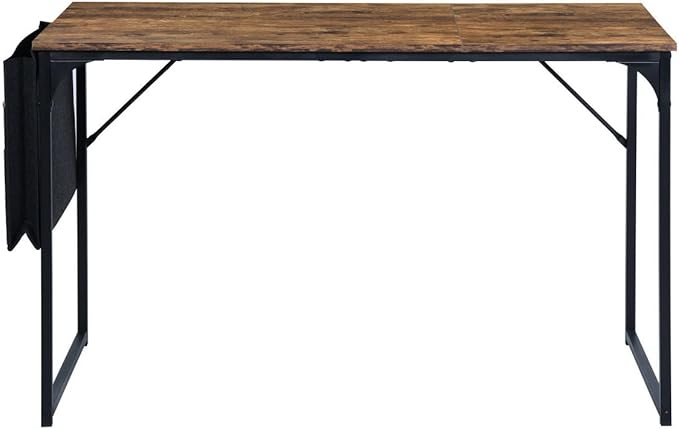FurnitureR 39.4 inch Small Study Writing Table with Storage Bag Space Saving for Home Office, Modern PC Metal Frame Computer Desk, Brown - LeafyLoom