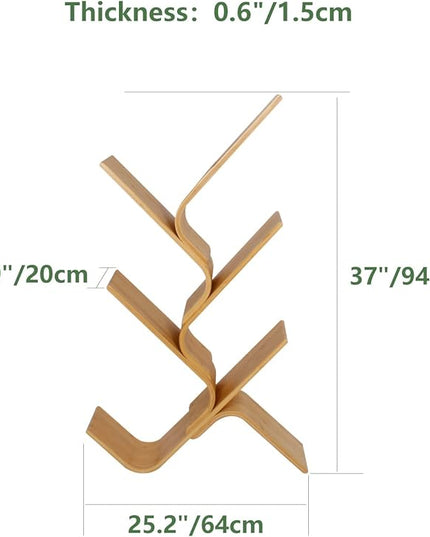 5-Tier Floor Bamboo Tree Bookshelf, Modern Standing Bookcase Office Book Storage Creative Curved Rack Organizer Shelves, Book Shelf Space Saver for Home Living Room Corner Bedroom - LeafyLoom