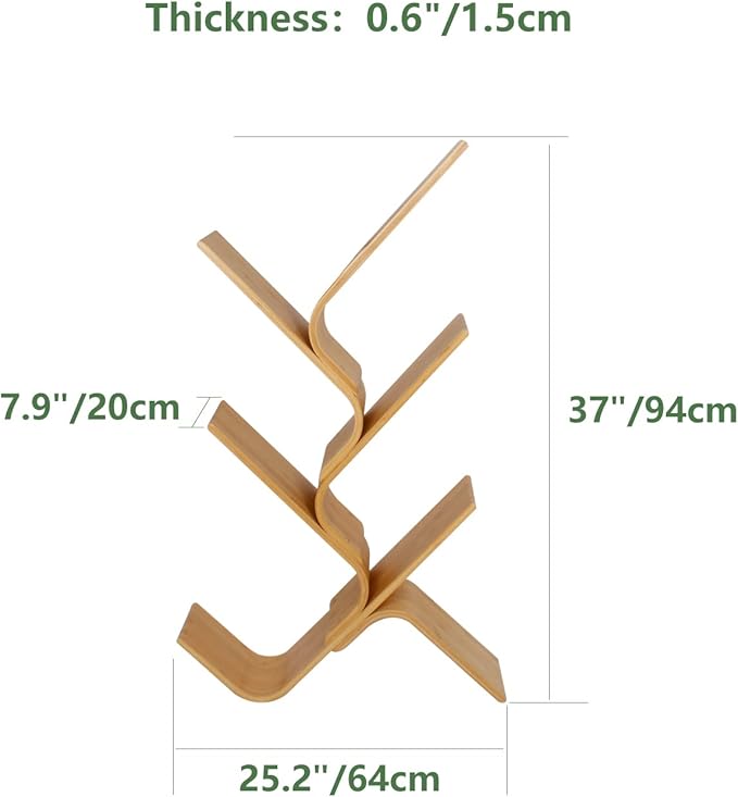 5-Tier Floor Bamboo Tree Bookshelf, Modern Standing Bookcase Office Book Storage Creative Curved Rack Organizer Shelves, Book Shelf Space Saver for Home Living Room Corner Bedroom - LeafyLoom