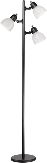 Globe Electric 12719 Life 63" 3-Light Floor Lamp, Matte Plastic, LED Bulbs Included, Black with Frosted Shade - LeafyLoom