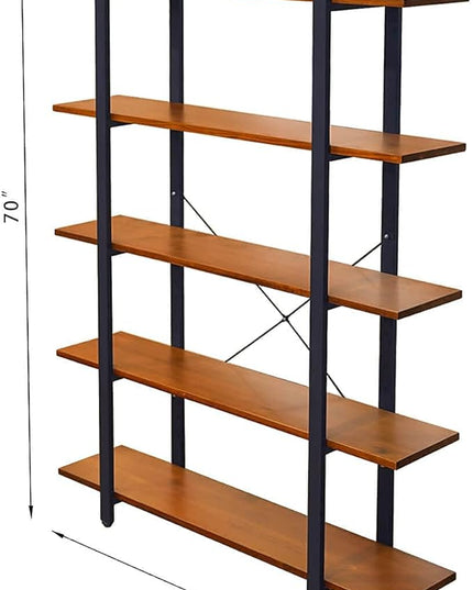 CONSDAN Industrial Bookshelf, USA Grown Hardwood, Real Wood Bookshelves, Modern Open Rustic Bookcase, Storage Shelf, Display Shelf, Poplar Solid Wood-5 Tier Shelf - LeafyLoom
