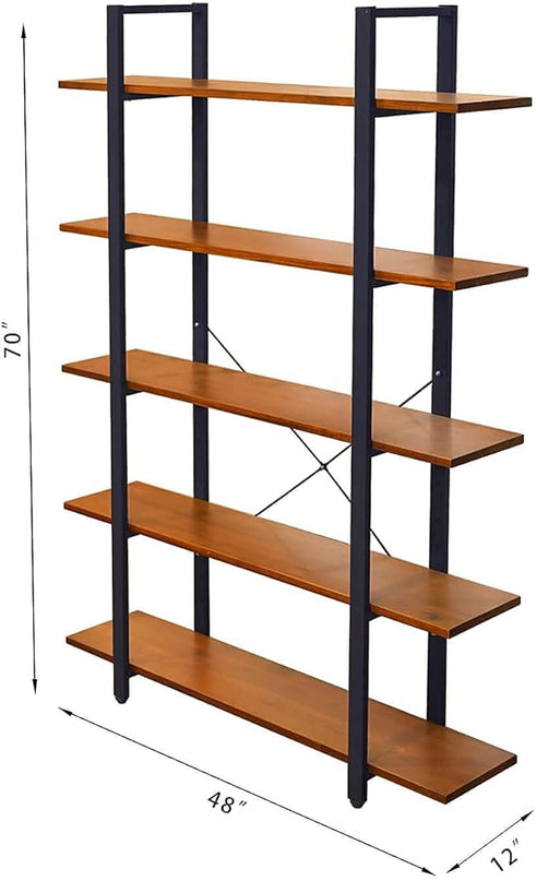 CONSDAN Industrial Bookshelf, USA Grown Hardwood, Real Wood Bookshelves, Modern Open Rustic Bookcase, Storage Shelf, Display Shelf, Poplar Solid Wood-5 Tier Shelf - LeafyLoom