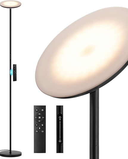 Modern LED Floor Lamp - Remote & Touch Control, 40W/2400LM Sky Torchiere Standing Lamp, Fully Dimmable, 3 Color Temperatures, Ideal for Living Room & Bedroom, Easy to Assemble - LeafyLoom