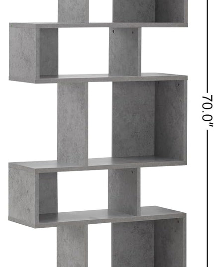 Giantex 5-Tier Geometric Bookshelf Set of 2, 70'' Tall Wood Freestanding Decorative Display Open Shelves with Anti-Tipping Device, Each Shelf Holds up to 44 lbs, Wooden S Shaped Bookcase, Gray - LeafyLoom