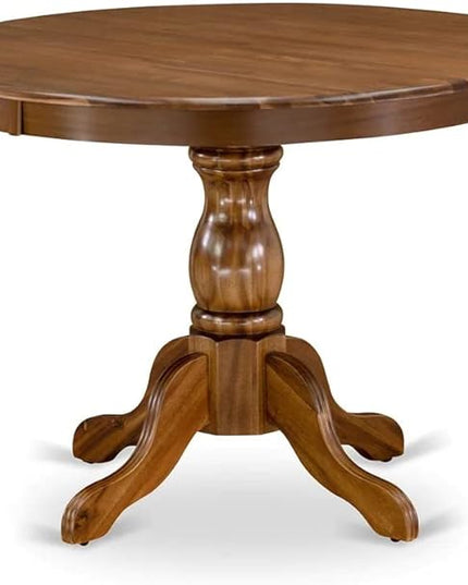 East West Furniture HBEL3-AWA-05 Hartland 3 Piece Set for Small Spaces Contains a Round Dining Room Table with Pedestal and 2 Grey Linen Fabric Parson Chairs, 42x42 Inch - LeafyLoom