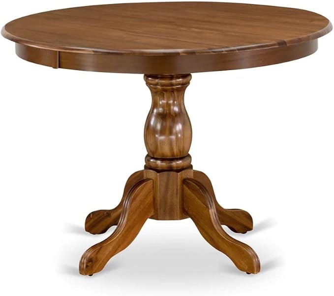 East West Furniture HBEL3-AWA-05 Hartland 3 Piece Set for Small Spaces Contains a Round Dining Room Table with Pedestal and 2 Grey Linen Fabric Parson Chairs, 42x42 Inch - LeafyLoom