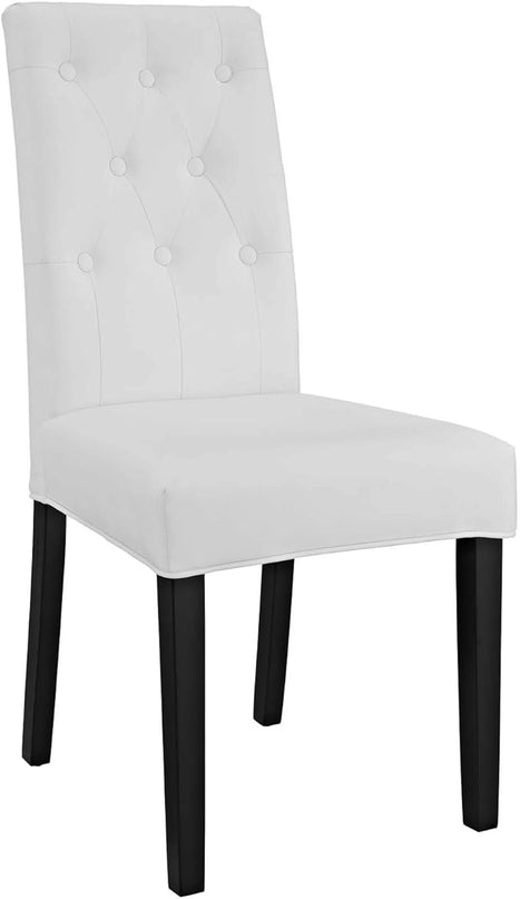 Modway Confer Modern Tufted Faux Leather Upholstered Parsons Two Dining Chairs in White - LeafyLoom