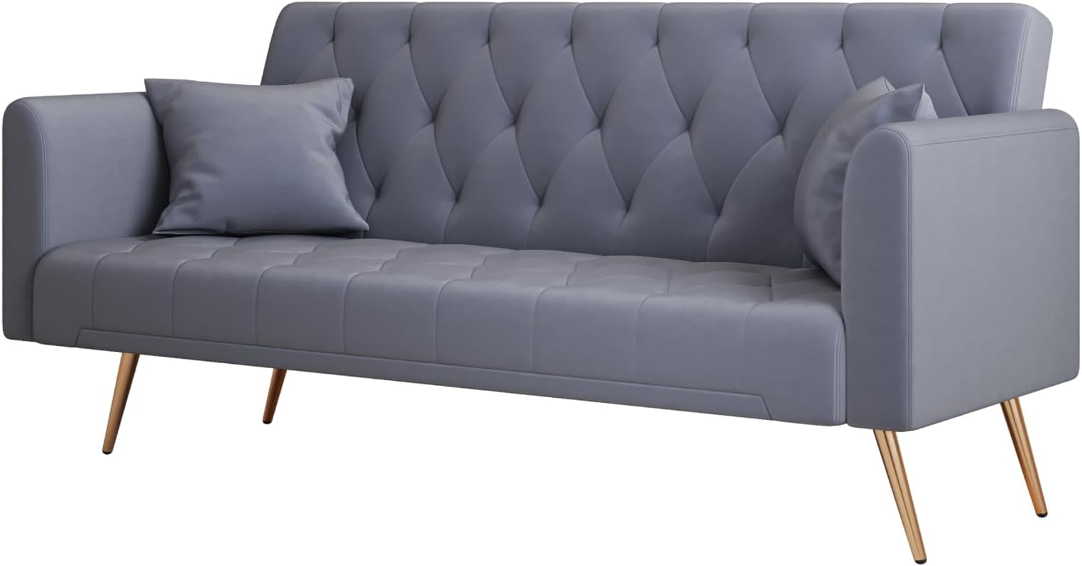 NicBex Sectional Couch Sofa with Double Folding Velvet Sofa Bed Cloud Couch for Living Room Furniture Sets with Aadjustable Back, Modular Sofa for Living Room, Bedroom, Apartment,71" L, Gray - LeafyLoom