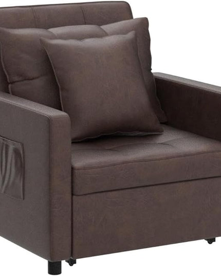 XSPRACER [UPDATED] Convertible Chair Bed, Sleeper Chair Bed 3 in 1, Stepless Adjustable Backrest,Armchair, Sofa, Bed, PU Imitation, Brown, Single One - LeafyLoom