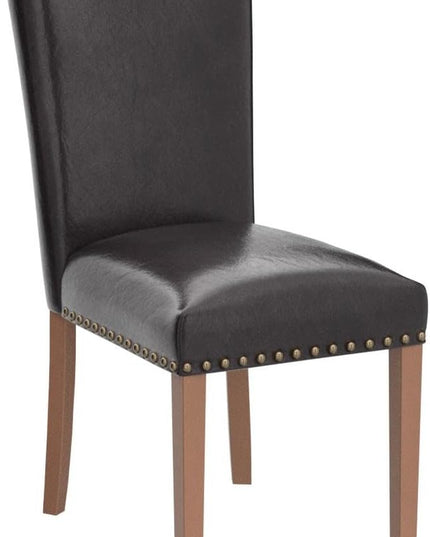 COLAMY Upholstered Parsons Dining Chairs Set of 2, PU Leather Dining Room Kitchen Side Chair with Nailhead Trim and Wood Legs - Dark Brown - LeafyLoom