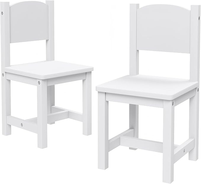 Timy Toddler Wooden Chair Pair, Kids Furniture for Eating, Reading, Playing 2 Pack (White) - LeafyLoom