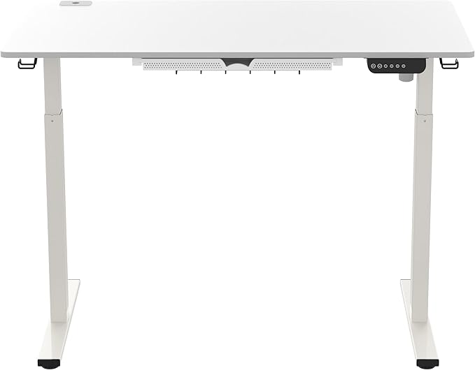 SHW Memory Preset Electric Height Adjustable Standing Desk, 48 x 24 Inches, White - LeafyLoom