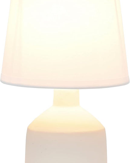 Simple Designs LT2080-OFF Mini Bocksbeutal Concrete Table Desk Lamp with Tapered Drum Fabric White Shade, Off White (Pack of 12) - LeafyLoom