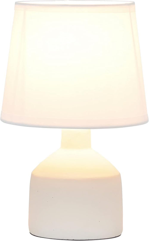 Simple Designs LT2080-OFF Mini Bocksbeutal Concrete Table Desk Lamp with Tapered Drum Fabric White Shade, Off White (Pack of 12) - LeafyLoom