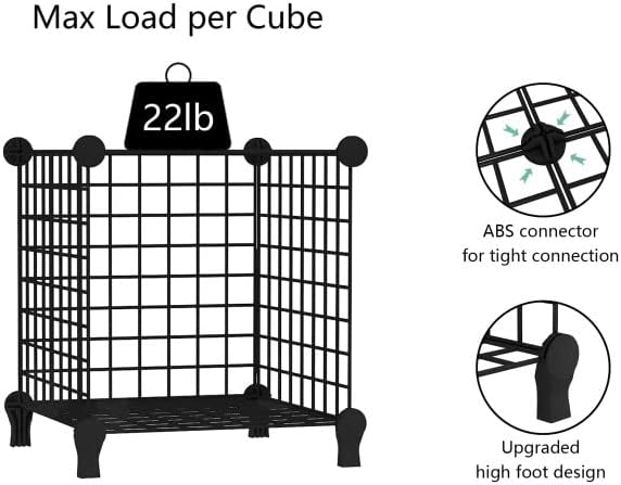 Wolizom Wire Cube Storage, Metal Grids Shelves Bookshelf, Stackable Modular Shelving Organizer, DIY Closet Bookcase Bookshelf, Grid Storage Shelf for Bedroom, Living Room, Office (Black, 9 Cube) - LeafyLoom