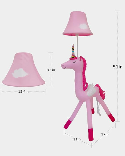 Floor Lamp, Pink Unicorn Design 51inch Tall Standing Lamp for Girl’s Bedroom, Hand-Stitched Toy Lamp Decorate Living Room, with an E26 LED Bulb - LeafyLoom