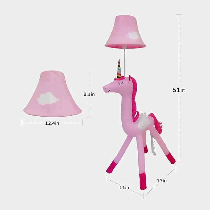 Floor Lamp, Pink Unicorn Design 51inch Tall Standing Lamp for Girl’s Bedroom, Hand-Stitched Toy Lamp Decorate Living Room, with an E26 LED Bulb - LeafyLoom