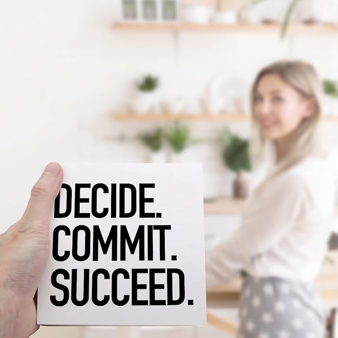 Decide Commit Succeed Wooden Sign Desk Decor,Motivational Fitness Gym Workout Quote Wood Block Sign Desk Decorations for Home Gym Office Desk Shelf Table Decor - LeafyLoom