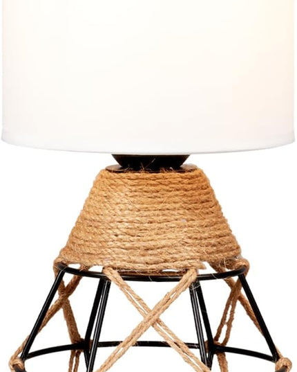 Hamilyeah Boho Lamp, Woven Table Lamp for Nightstand with On/Off Switch, Bedroom Lamp with White Fabric Shade, Simple Lamp for Bedside, Living Room - LeafyLoom