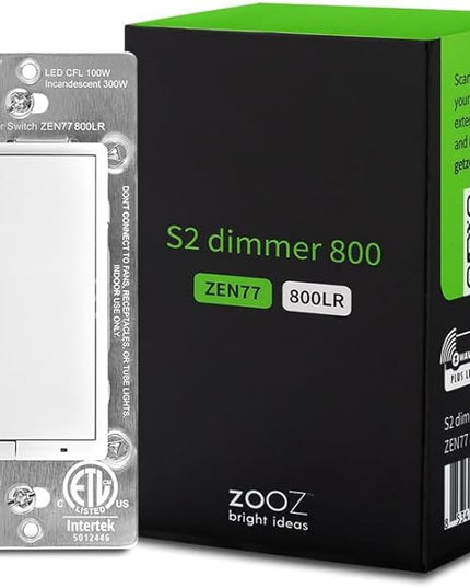 Zooz 800 Series Z-Wave Long Range S2 Dimmer Switch ZEN77 800LR, White | Simple Direct 3-Way and 4-Way Solution (Works with Regular Switches, No Aux Switch Needed) | Z-Wave Hub Required ZOOZ