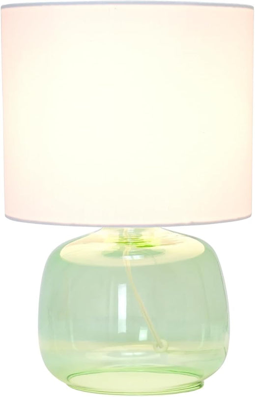 Simple Designs LT2064-GRW Glass Table Lamp with Fabric Shade, Green with White Shade - LeafyLoom