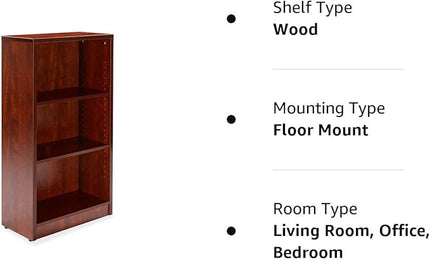 Sunon 3 Shelf Wood Bookcase Freestanding Display Shelf Adjustable Layers Bookshelf for Home Office Library Small Narrow Space (Cherry, 3-Layers) - LeafyLoom