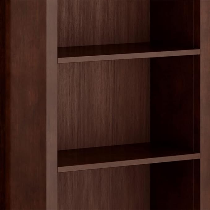 SIMPLIHOME Artisan SOLID WOOD 26 Inch Contemporary 5 Shelf Bookcase in Russet Brown, For the Living Room, Study Room and Office - LeafyLoom
