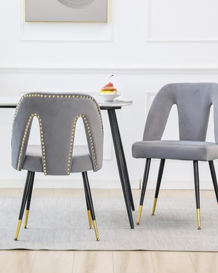 NicBex Dining Chairs Set of 2 Velvet Upholstered Kitchen Dining Chairs with Nailhead Trim for Dining Room-Gray - LeafyLoom