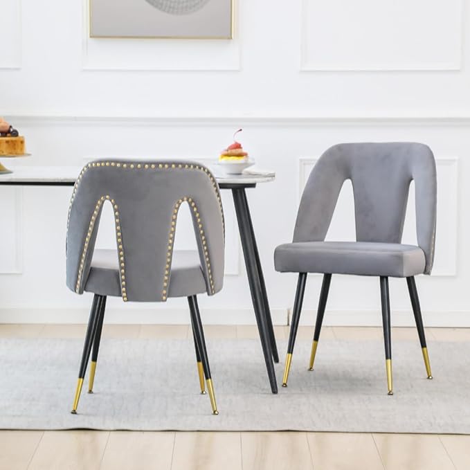 NicBex Dining Chairs Set of 2 Velvet Upholstered Kitchen Dining Chairs with Nailhead Trim for Dining Room-Gray - LeafyLoom