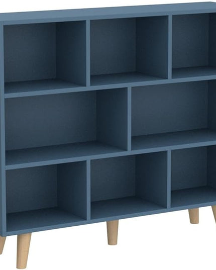 IOTXY Wooden Open Shelf Bookcase - 3-Tier Floorstanding Display Cabinet Rack with Legs, 8 Cubes Free Standing Bookshelf, Bright Blue - LeafyLoom