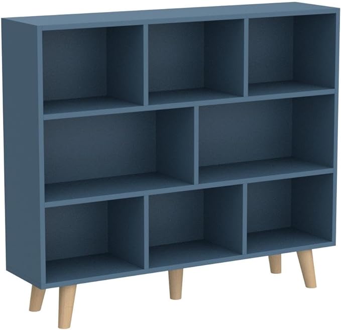 IOTXY Wooden Open Shelf Bookcase - 3-Tier Floorstanding Display Cabinet Rack with Legs, 8 Cubes Free Standing Bookshelf, Bright Blue - LeafyLoom