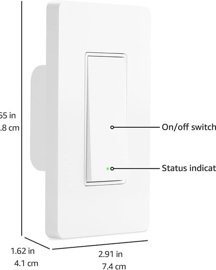 Amazon Basics Smart Switch, 3-Way, Works with Alexa Only, 2.4 GHz Wi-Fi, No Hub Required, White AmazonBasics