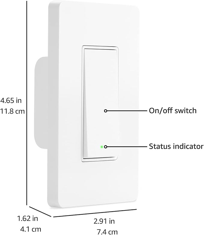 Amazon Basics Smart Switch, 3-Way, Works with Alexa Only, 2.4 GHz Wi-Fi, No Hub Required, White AmazonBasics