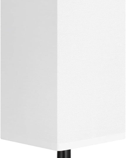 White Small Bedside Lamp for Bedroom - Table Lamps for Nightstand, Minimalist Night Stand Lamp with Square Linen Shade, Desk Reading Lamp for Kids Room Living Room Office with Black Base - LeafyLoom