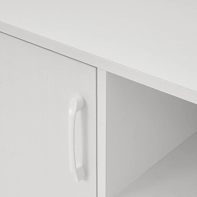 Panana TV Stand, Entertainment Center with 2 Doors and 2 Cubby Storages Cabinets for up to 65 inch for Living Room Bedroom (White, 53.5 inch) - LeafyLoom