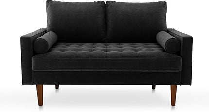 Velvet Furniture for Small Spaces, Mid-Century Modern Loveseats for Living Room, Love Seat Couch Sofas, 58 Inches, Black - LeafyLoom