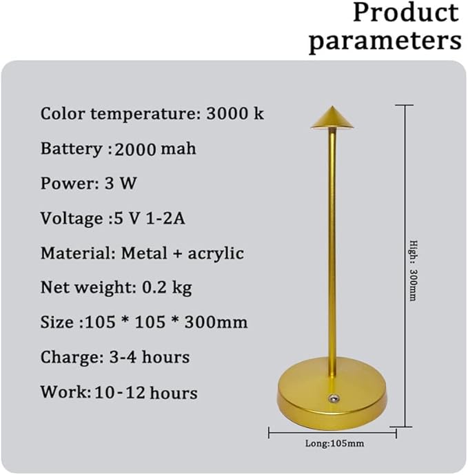 2 PACK Cordless Lamps,Battery Rechargeable Table Lamp,Portable Lamps,2 Level Brightness Dimmable Night Light,Minimalist Design,Cordless Table Lamps for Living Room/Restaurant/Couple Dinner(Gold) - LeafyLoom