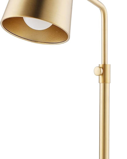 VONLUCE Work Lamp w/LED Bulb, Vintage Gold Desk Lamp w/Marble Base & Brass Lamp Shade, Mid Century Modern Reading Lamp for Office, 20" Industrial Table Task Lamp for Reading Bedroom Nightstands - LeafyLoom