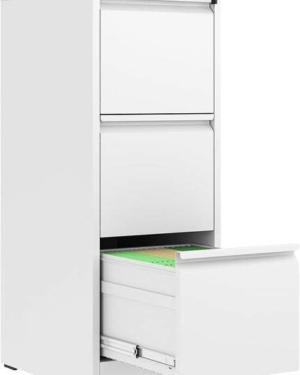 3 Drawer File Cabinet with Lock, Metal Vertical Filing Cabinets for Home Office, Steel Storage Cabinet for Hanging Legal/Letter Size Files, Assembly Required (White) - LeafyLoom