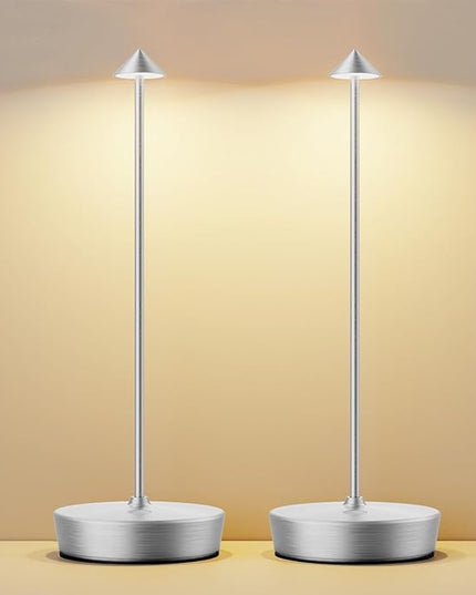Cordless Rechargeable Table Lamp, 6000mAh Outdoor Waterproof Battery Operated Table Light LED Touch Dimmable Desk Lamps for Patio Dining Restaurant Home Living Room Set of 2 Silver - LeafyLoom