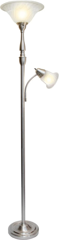 Elegant Designs LF2003-BSN 2 Light Mother Daughter White Marble Glass Floor Lamp, Brushed Nickel - LeafyLoom