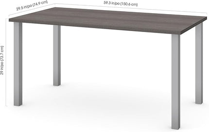 Bestar Universel Table Desk with Square Metal Legs, 60W x 30D, Bark Grey - LeafyLoom