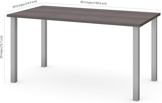 Bestar Universel Table Desk with Square Metal Legs, 60W x 30D, Bark Grey - LeafyLoom