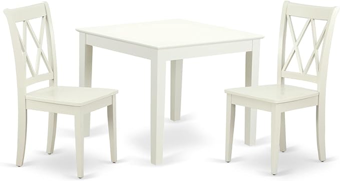 East West Furniture OXCL3-LWH-W Oxford 3 Piece Kitchen Set for Small Spaces Contains a Square Table and 2 Dining Room Chairs, 36x36 Inch - LeafyLoom