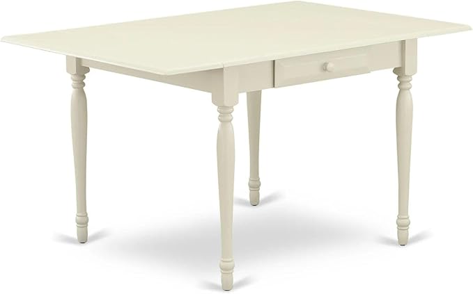 East West Furniture Monza Dining Rectangle Wooden Table Top with Dropleaf & Stylish Legs, 36x54 Inch, Linen White - LeafyLoom