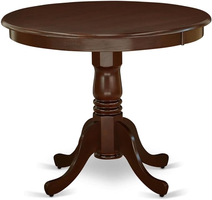 East West Furniture Antique Dining Room Round Kitchen Table Top with Pedestal Base, 36x36 Inch, Mahogany - LeafyLoom