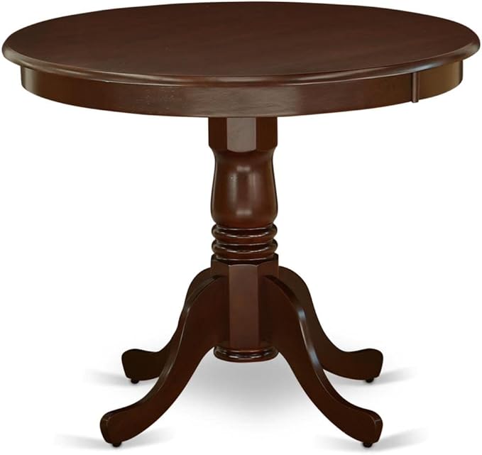East West Furniture ANNO5-MAH-C 5 Piece Kitchen Set for 4 Includes a Round Room Table with Pedestal and 4 Linen Fabric Upholstered Dining Chairs, 36x36 Inch - LeafyLoom